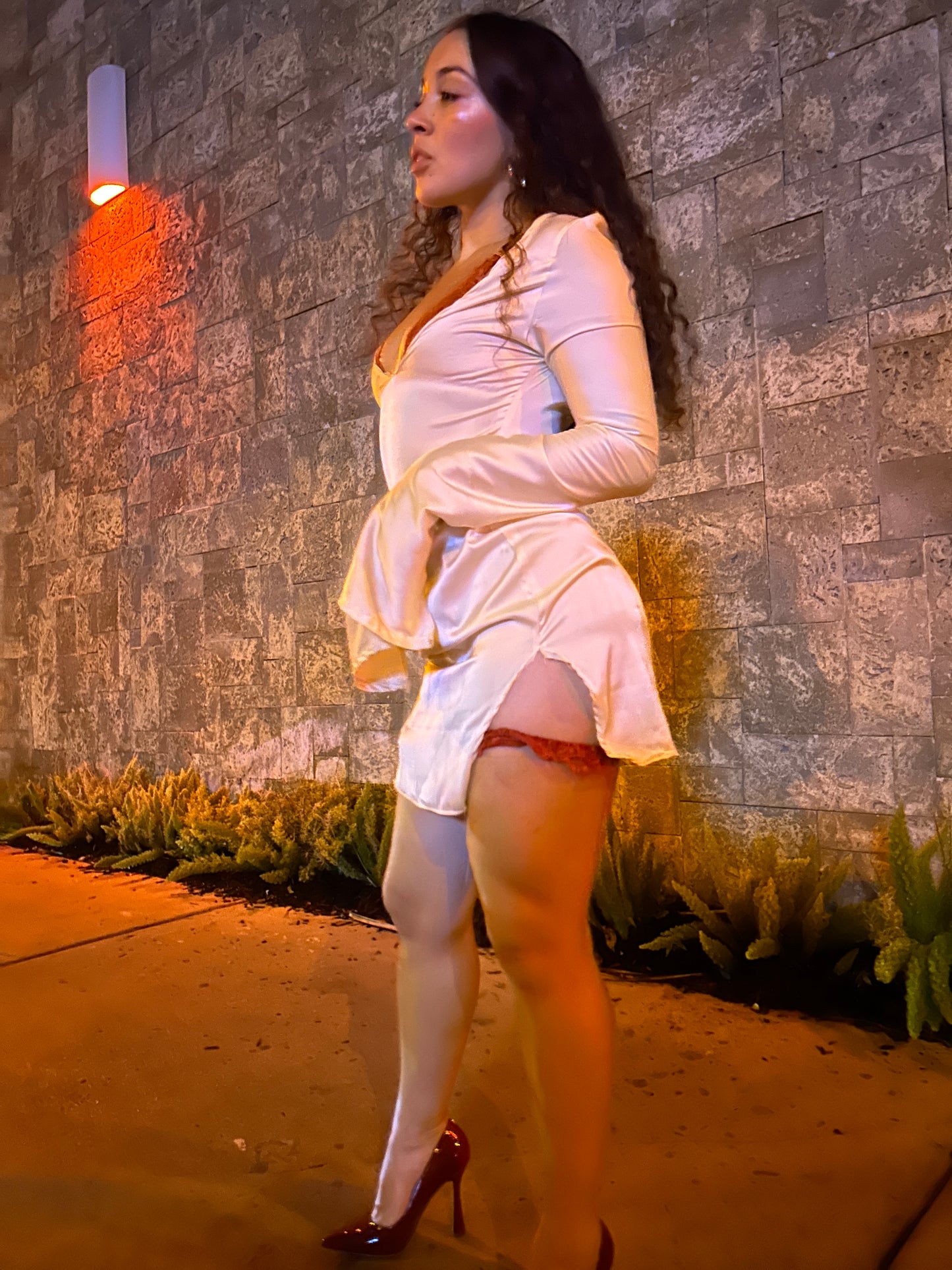 Shibui, our long sleeve silk dress in beige