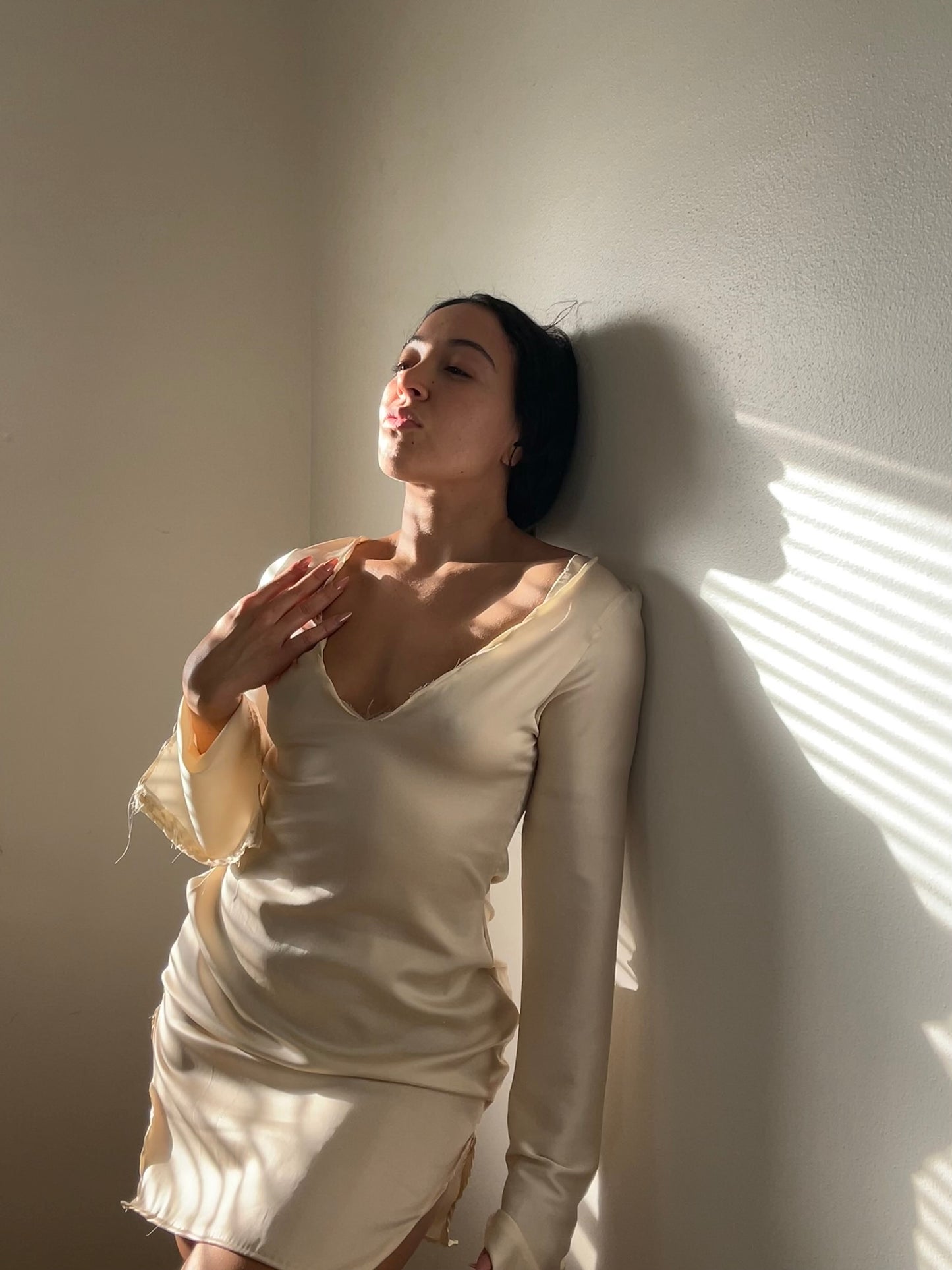 Shibui, our long sleeve silk dress in beige
