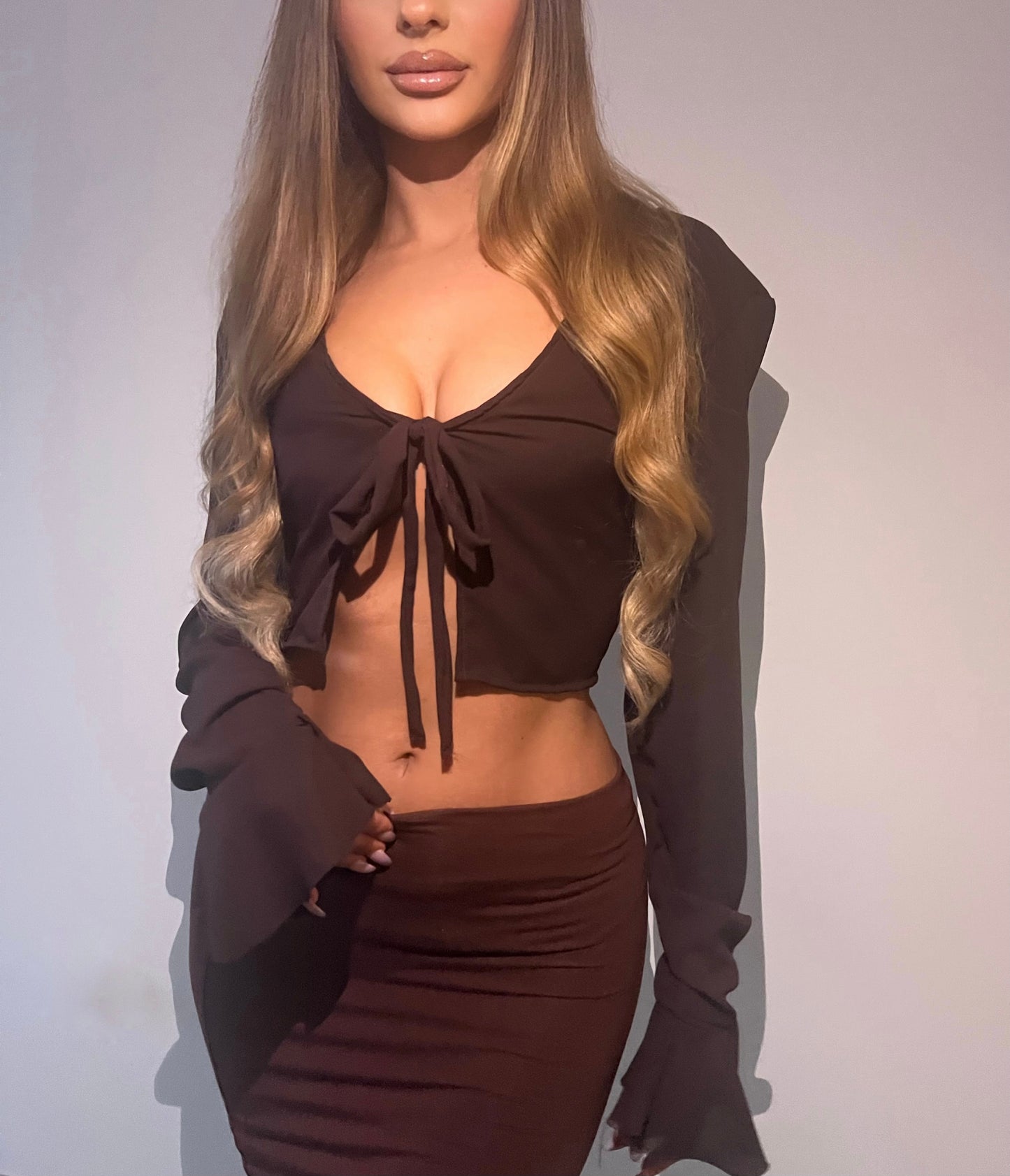 Chiffon crop top in brown