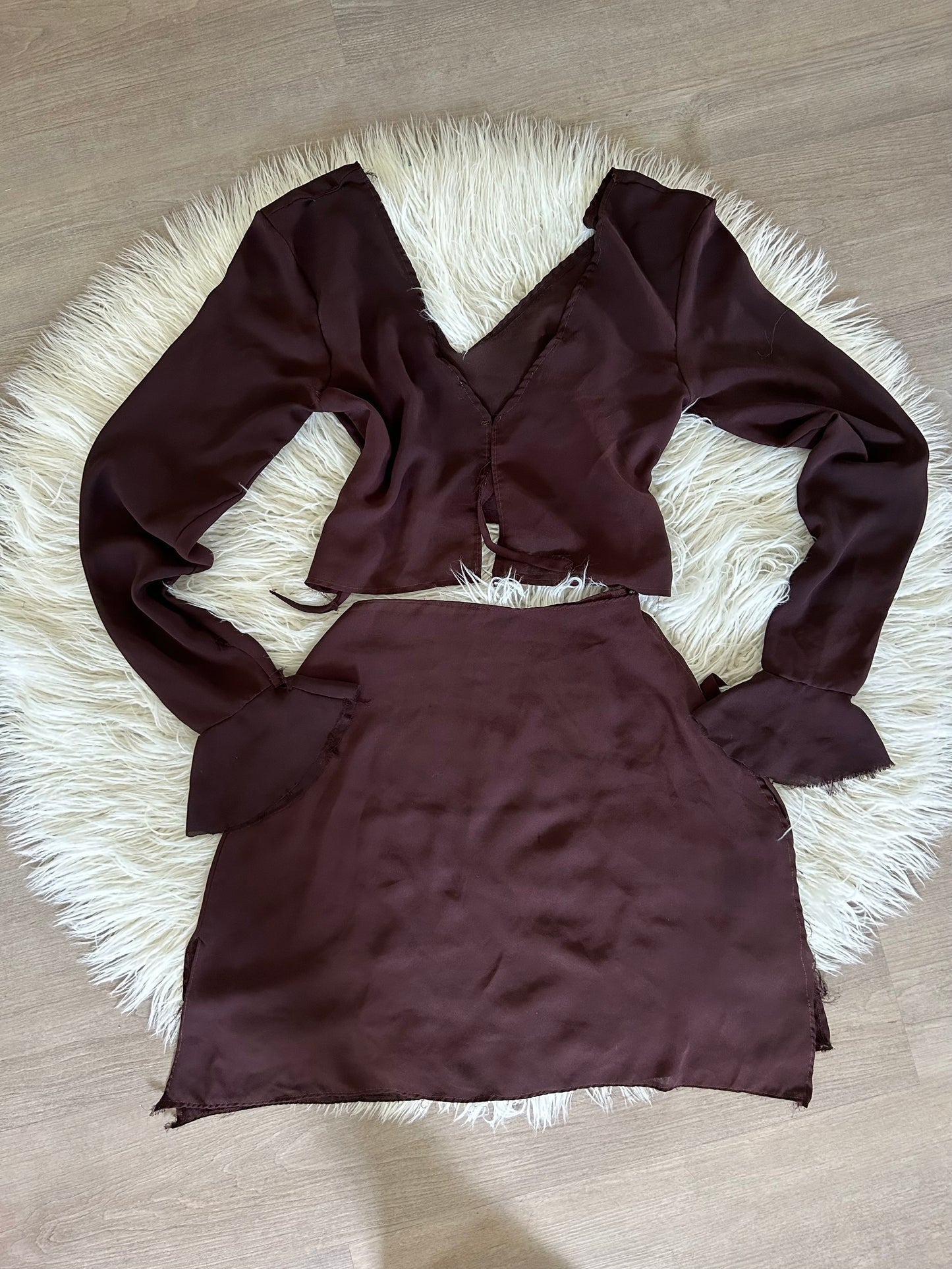 Two piece chiffon set in brown